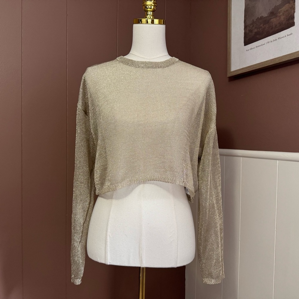 NWT Edikted Aviva Cropped Metallic Long Sleeve Top - Picture 3 of 15